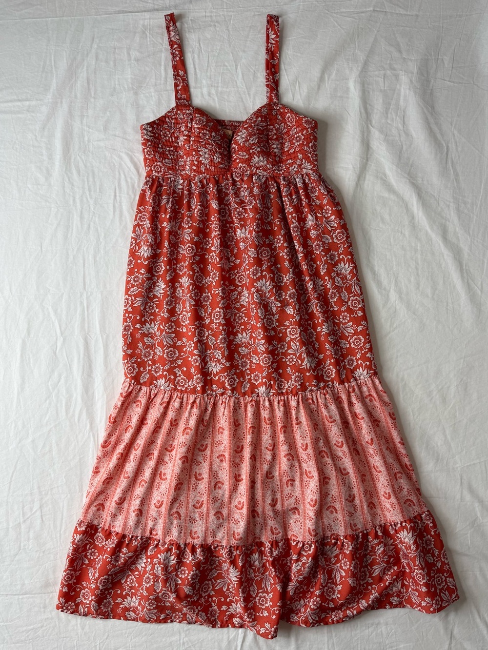 Band of the Free Floral Tiered Maxi Dress Medium Boho Smocked Bodice